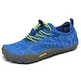 SAGUARO Kinder Barfußschuhe Traillaufschuhe Jungen Mädchen Trainingsschuhe Zehenschuhe Atmungsaktiv rutschfest Walkingschuhe Laufschuhe Schnell Trocknend Badeschuhe, Blau 25 EU