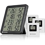 Bresser Quadro NV Thermo-Hygrometer mit 4 Messpunkten, integrierter Sensor und 3 Funksensoren, Smiley-Komfortindikator, Min/Max-Speicher, IP44