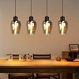 Lichtmaler Pendelleuchte 4 Flammig Hängelampe Schwarz - Pendellampe E27 Vintage Hängeleuchte Glas für Esstisch Esszimmer Kücheninsel Hotel Wohnzimmer Ohne Lichtquelle