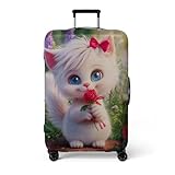 wxlmom Kofferschutzhülle XL Weiße Katze Polyester Elastischer Kofferbezug, Staubdicht Gepäckhülle Koffer Schutzhülle,Waschbar Schutz Vor Kratzern & Schmutz,Anwendbar Die Meisten Koffer