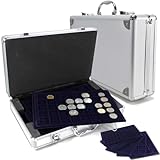 QMBasic Universal Aluminium Münzkoffer inkl 5 Münz-Tableaus für 205 Münzen Ø bis 45 mm; 2 5 10 20 € Euro UVM