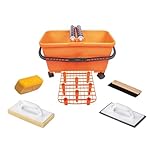 Fliesenwaschset 6 tlg Fliesenleger Set | Fliesenwascheimer 24 L mit Abklopfgitter, Hydro Waschbrett, Moosgummi Reibebrett, Fugengummi, Fliesenschwamm zum Verfugen und Auswaschen | Fliesen Set Waschset