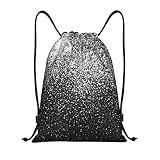 OrcoW Glänzender silberfarbener Glitzer-bedruckter Kordelzug-Beutel, wasserdichter Kordelzug-Rucksack, Sport-, Turnbeutel, für Damen und Herren, Schwarz , M