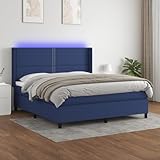 OHOOWOO Boxspringbett mit Matratze & LED Blau 160x200 cm Stoff,Boxspringbett mit Matratze und LEDStreifen für erholsamen Schlaf und stilvolle Optik