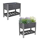 TRUTZHOLM Hochbeet mit Ablage 79x46x74 cm 65 Liter Holzoptik robust witterungsbeständig Kräuterbeet Pflanzkasten Anthrazit