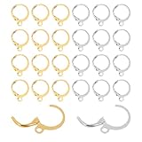 Jeffdad 100 Stück Ohrring Haken, Brisur Ohrringen Französische Ohrhaken 15mm Ring Ohrringhaken Tropfenohrringe Selber Machen, Austauschbar Baumelnd Ohrhaken für Schmuckherstellung (Silber + Gold)