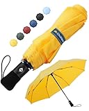 Chakipee Kompakter Reise Regenschirm Groß Sturmfest – Automatik Taschenschirm für Herren und Damen, Tragbarer 210T-Stoff 97 cm Spannweite 8 Rippen Schirm Gelb