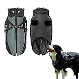 Hundejacke mit Geschirr,Gefütterte Hunde Winterjacke mit Leine wasserdichte Hunde-Winterjacke Wasserdichter Reflektierender Kaltwetter-Hundemäntel mit Geschirr Reißverschluss,Große Hunde 6XL,Schwarz