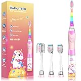 Kinderzahnbürste Elektrisch, Elektrische Zahnbürste Kinder ab 3-6-8-12 Jahre mit buntem Regenbogen-LED-Licht Integrierter Timer 90% abgerundeten Borsten Schallzahnbürste für Kleinkind (Einhorn Rosa)