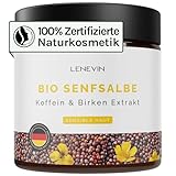 Lenevin® BIO Senfsalbe gegen Cellulite & Orangenhaut für sensible Haut - Creme zum Einmassieren mit 20% Aloe Vera, Birke, Koffein & Hyaluron - Made in Germany, vegan, tierleidfrei, nachhaltig, 60ml
