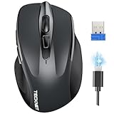 TECKNET Silent Kabellose Maus, Wiederaufladbar Funkmaus 4800 DPI, 2,4 GHz Optische Computer Maus für Laptop, PC, Mac, 6 Tasten, Grau