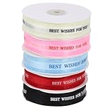DOITOOL 5 Rollen Geschenkband Satinband 2,5cm Breit 50m Lang Bedrucktes Organzaband „beste Wünsche für Dich“ in 5 Farben Flexibles Dekorationsband für Geschenkverpackung Party und Basteln