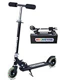 Welmotive Kinderroller mit LED Rädern Klappbarer Scooter aus Aluminium höhenverstellbar Tretroller für Kinder ab 3 Jahren bis 50 kg belastbar Geschenkidee für Geburtstag Weihnachten Schwarz
