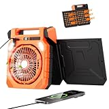 Itkcozcg Mehrzweck-Sonnen-Schreibtischventilator mit zwei Belüftungspaneelen und verlängerter Akkulaufzeit, Camping-Solarventilator