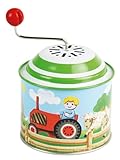 Lena 52760 Musikdrehdose Bauernhof, Musikdose ca. 10,5 x 7,5 cm, Blechdrehdose mit Melodie Old Mc Donald Has a Farm, Drehdose aus Metall, Drehorgel für Kinder ab 18 Monate, Motiv Orgel