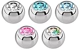 Modern Nature Piercingschmuck Piercing Stein Kugel, Stahl Verschluss Set 1,2 x 3 mm in fünf Farben