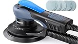Bürstenloser Exzenterschleifer, 5.0mm Schleifhub, 150mm Schleifteller, 350W Exenterschleifmaschine 6 variable Geschwindigkeiten, Schwingschleifer für Holzoberflächen, 10 Schleifgitter, 5 m Kabel