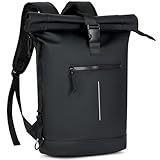 Lekeinchi Rolltop Rucksack Wasserdicht für Damen & Herren, Großer Laptop Rucksack mit Computerfach für 17 Zoll Laptop, Elegant Reiserucksack Daypack für Reisen, Radfahren, Uni Schule--Schwarz