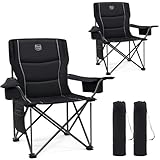 TIMBER RIDGE 2er Campingstuhl Faltbar 200KG Übergroß 63cm Sitzbreit Klappstuhl Camping Bequem Gepolster mit Isolierte Kühltasche Camping Sessel Faltstuhl Gartenstuhl Anglerstuhl