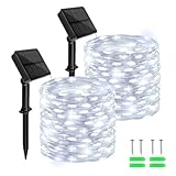 cshare Solar-Lichterkette für den Außenbereich, wasserdicht, 12 m, 120 LEDs, Solar-Lichterkette für den Außenbereich, 8 Modi, 2 Packungen für Terrasse, Hinterhof, Garten, Hochzeit, Dekoration,