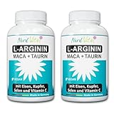 NEU! L-Arginin, Taurin und Maca - Extra hochdosiert - mit Eisen, Kupfer, Selen und Vitamin C - Maca-Extrakt 20-fach konzentriert - 260 Kapseln - Made in Germany - Vegan - 2er Pack