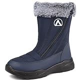 VTASQ Damen Winterschuhe Warm Gefütterte Schneestiefel Wasserdicht Outdoor Trekkingschuhe Herren Winterstiefel rutschfeste Walkingschuhe Blau 40 EU