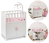 Puppenbett Cozy mit Schrank und Mobile aus Holz (Weiß-Rosa)