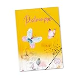 itenga Postmappe aus stabilem Kunststoff PP - Gummizugmappe mit Motiv DIN A4 mit Gummizugverschluss - Sammelmappe Eckspanner (Schmetterling)
