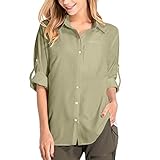 yeyity Damen Hemdbluse UV Schutz Langarmshirt Damen Schnell Trocknende Sport Shirts Wandershirt Safari Casual Button Up Tops Strandurlaub Elegant Bluse（5019,Khaki,S