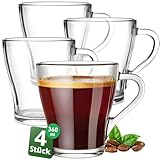 Konzept 11 - Teegläser mit Henkel XL, 4er Set, Große Kaffeegläser, Cappuccino Gläser 360 ml Glas Transparent, Glühweingläser für Heiße Getränke, spülmaschinenfest