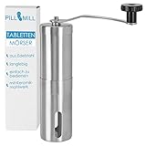 PillMill Tablettenmörser - Tablettenmühle - Zerkleinert Tabletten zu Pulver - Ideal für Haustiere und Kinder - Edelstahl & Keramik - Mahlgrad einstellbar