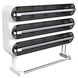 Quasziwa Wandrollenhalter Küche 4-in-1 Folienschneider - Verbessert Frischhaltefolienspender mit Schneider - Magnetischer Folienspender mit Küchenrollenhalter - Inklusive 50m Frischhaltefolie, Schwarz