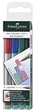 Faber-Castell 152404 - Marker Multimark non-permanent, Stärke S, 4er Etui, Inhalt je 1x rot, blau, grün, schwarz