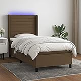 SKM Boxspringbett mit Matratze & LED Dunkelbraun 90x190 cm Stoff,55,56 KG,3138360,Color: Braun