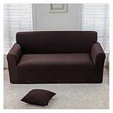 HDKAH Wasserdichter, elastischer Sofabezug aus Maissamt, verstellbare Stretch-Schonbezüge, Eckcouchbezüge for 1/2/3/4 Sitzer, L-Form(Brown,1 Seat 90-140CM)