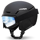 Skihelm mit Skibrille Skimaske Skihelme für Damen und Herren mit Abnehmbare Ohrpolster Atmungsaktiver Stoßdämpfung UV Verstellbarer Snowboard Helm für Skifahren (Matt Schwarz +Skibrille, M)