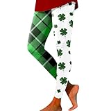 QJDFLL Frauen St Pa Day Print Strumpfhosen Leggings Kontrolle Yoga Sport für(Weiß,XXL)