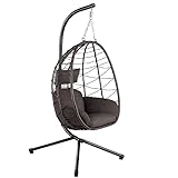 HinHocker Hängesessel mit Gestell | Braun | Hängeschaukel für Indoor und Outdoor | Inkl. Kissen und Auflagepolster | Balkon Hängesessel Outdoor, Gartenschaukel, Schaukelstuhl, Hängekorb