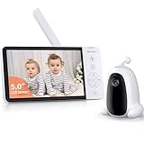 ASFSKY Baby Monitor, Babyphone mit Kamera, 5''HD-Display, Gewächshauserkennung, Infrarot-Nachtsicht, 2 Wege Audio, 8 Musik, Videoaufzeichnung, VOX-Modus, Fütterungserinnerung, Babyfon (Weiß)