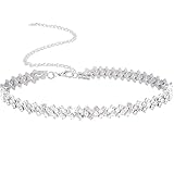 LUYANFX Strass Kette Choker Damen Diamant Kette Collier Damen Silber Glitzer Schmuck Silberne Necklace Brautschmuck Halsband Trachtenkette für Alltag, Partys, Bälle, Hochzeiten