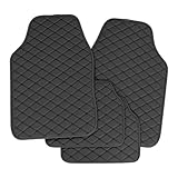 WOLTU Auto Fußmatten Set, 4-teilig, Autofußmatten universal, Auto Teppiche Allwetter, rutschfest, aus Kunstleder,Schwarz + Schwarze Nähte