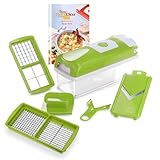 Genius Nicer Dicer Smart Gemüseschneider 6-tlg, Gemüsehobel Salatschneider Gurkenhobel Multi Zerkleinerer, Kartoffelschneider Zwiebelschneider Vegetable Chopper manuell mit Rezept, Grün