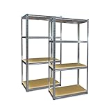 Grafner Doppel Schwerlastregal 2er Set mit 8 Böden aus MDF, maximale Belastung 1400 kg, abgerundete Ecken, 160x160x40 cm, Doppelpack Steckregal, Lagerregal Kellerregal