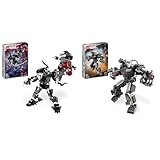 LEGO Marvel War Machine Mech, baubares Superhelden-Spielzeug mit 3 Shootern & Marvel Venom Mech vs. Miles Morales, bewegliche Actionfiguren für Kinder