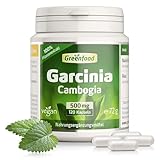 Garcinia Cambogia, hochdosiert, 500mg - 120 Kapseln, vegan. Hochwertiger Extrakt - mit mind. 60% HCA. OHNE künstliche Zusätze - laborgeprüft. Von Greenfood.