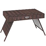 Outsunny Rattan Beistelltisch Gartentisch Klapptisch wetterfester Campingtisch Kaffeetisch Couchtisch für Garten, Balkon, Braun, 60 x 41 x 41 cm