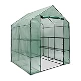 Relaxdays Foliengewächshaus mit Regalen, Gewächshaus begehbar, 8 Ablagen, PE-Folie, HxBxT: 195 x 140 x 140 cm, grün