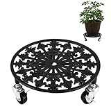 Pflanzen-Caddy mit Rädern, 35,6 cm, rollender Pflanzenständer für große Pflanzen, robuste Pflanzenrollen, Metall, rostfrei, Pflanzgefäßständer, Schmiedeeisen, Pflanzenständer, Blumenwagen, drinnen und
