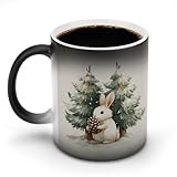Jubonexis Weißes Kaninchen mit Tannenzapfen, Aquarell, Farbwechsel, Keramik-Kaffeetasse, lustig, 325 ml