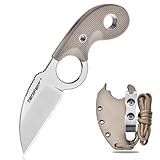 TONIFE Crescent Neck Knife Outdoor Messer Feststehende Klinge aus 8Cr14MoV-Stahl mit Scheide Lanyard und Clip Full Tang Messer Überlebensmesser (Warmer Sand+Satin)